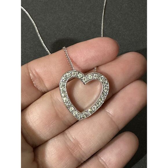 Sterling Heart Swarovski Open Heart Clear Crystal Necklace And Chain Sweetheart - Picture 3 of 10